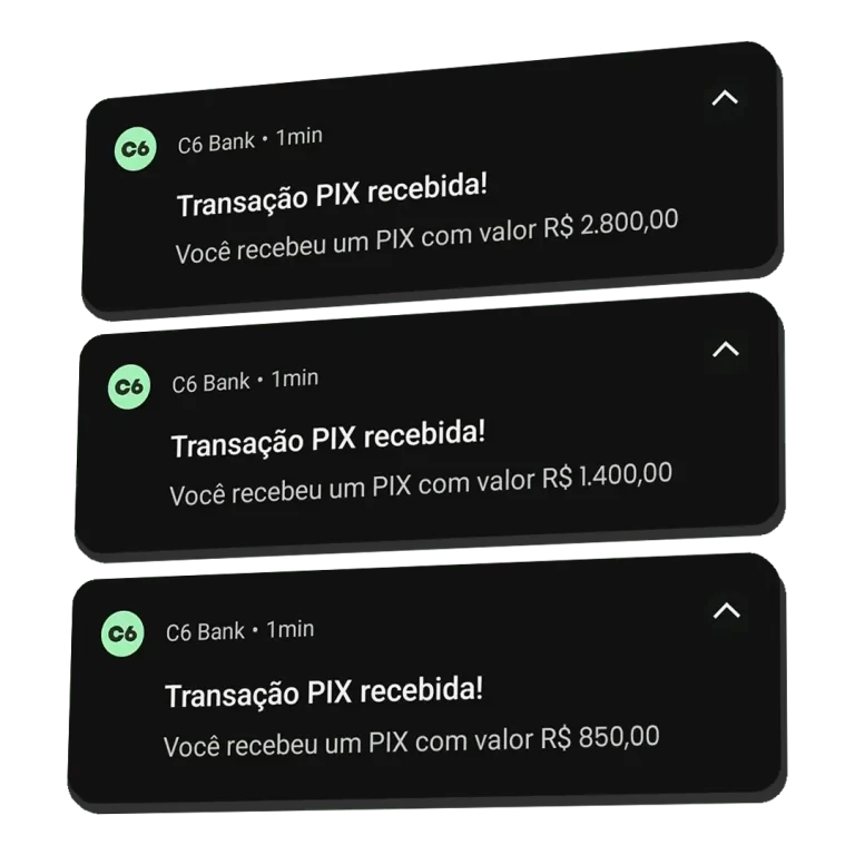 Exemplos de pagamentos PIX recebidos